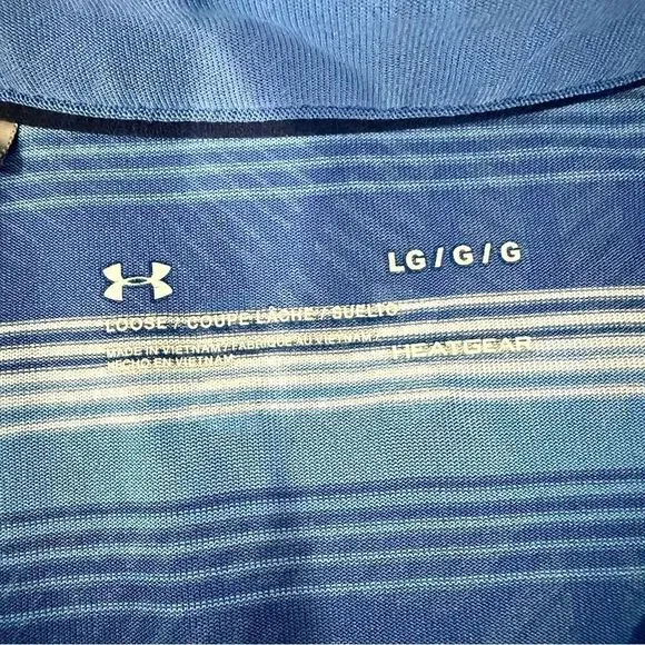 Under Armour Striped Polo Shirt Blue HeatGear Golf Collared - Size Large - Picture 5 of 7